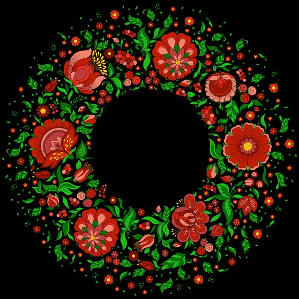 Κορνίζα Στεφάνι Από Λουλούδια Ελατήρια Floral Doodles Στυλ Εικονογράφηση Αρχείου