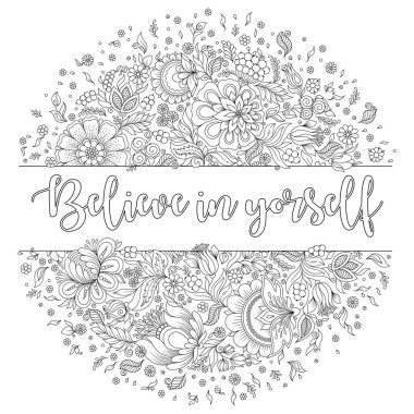 Boyama kitabı için desen. Etnik, çiçekli, karalama, kabile tasarımı. Siyah ve beyaz karalama vektör arka planı. Henna desenli desenli mehndi karalama kabile tasarım elementi