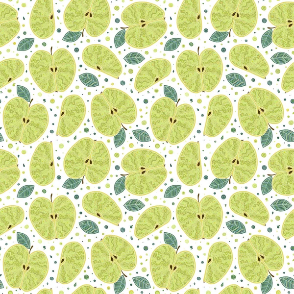 Fondo Manzanas Verdes Frescas Dibujadas Mano Papel Pintado Doodle Patrón — Vector de stock