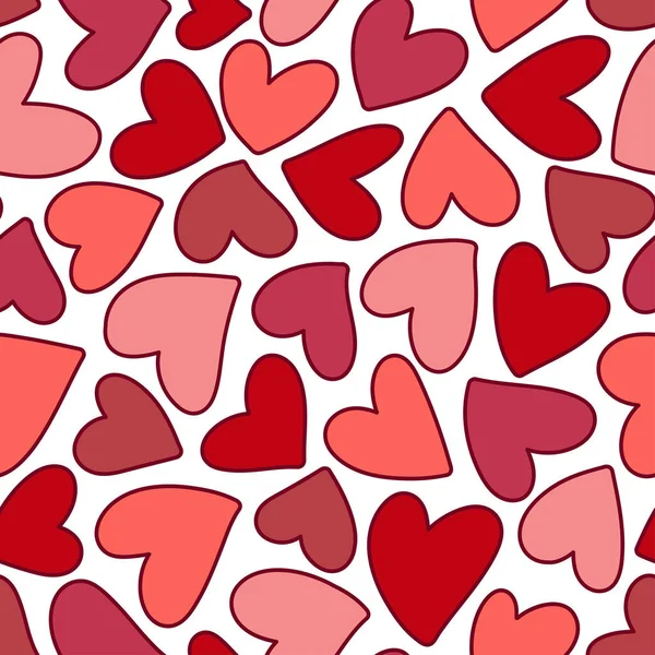 Corazones Rojos Patrón Sin Costuras Ilustración San Valentín Fondo Dibujado — Vector de stock