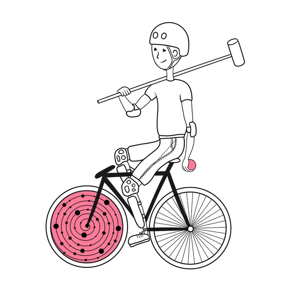 Polo Jugador Bicicleta Con Bate Pelota Puede Ser Utilizado Como — Archivo Imágenes Vectoriales
