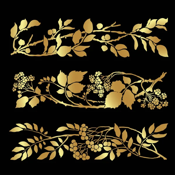 Набір Декоративних Елементів Квітів Золотий Срібний Квітковий Візерунок Сторінки Рамки — стоковий вектор