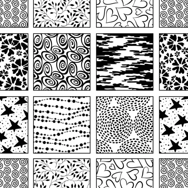 Patrón Teja Garabato Vectorial Mosaico Dibujado Mano Adorno Blanco Negro Gráficos vectoriales