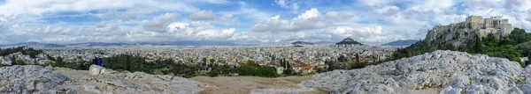 Panoramautsikt Över Aten Från Nationella Observatoriet Aten Vänster Till Akropolis — Stockfoto