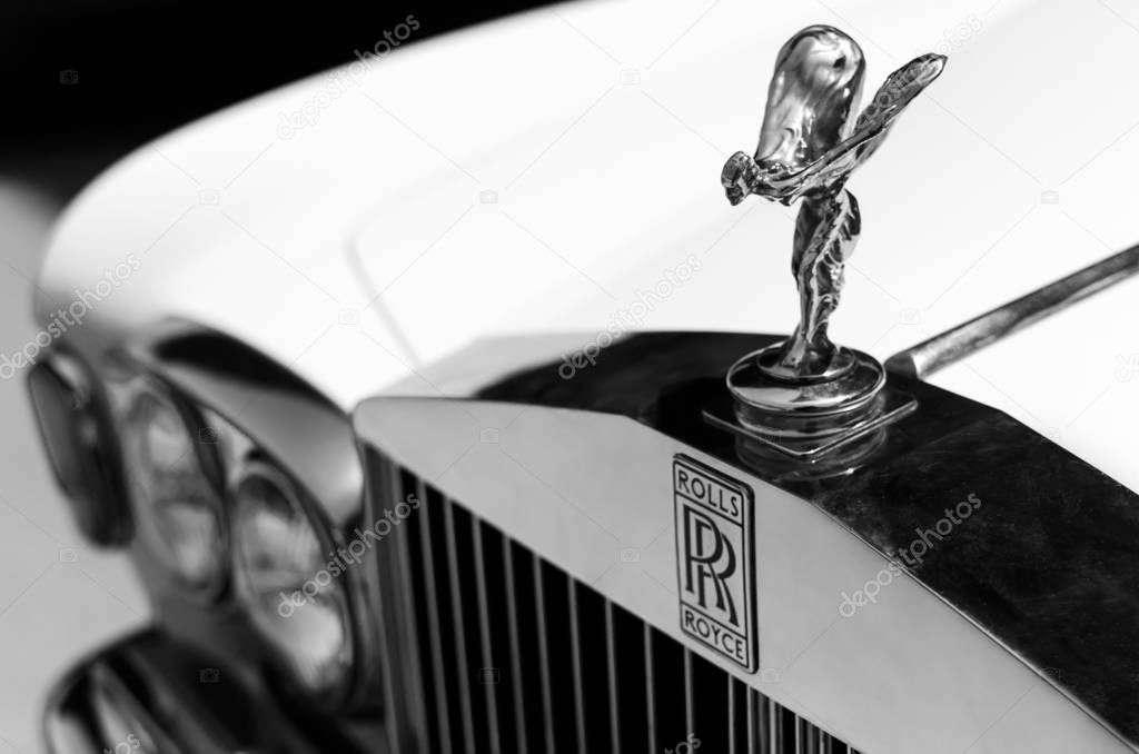 Heraklion, Crete / Greece - July 6, 2013: Close up shot of the hood ornament 