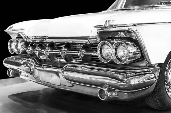 Crysler Imperial 1959 Black White Selective Focus Right Headlights — Stock Photo, Image