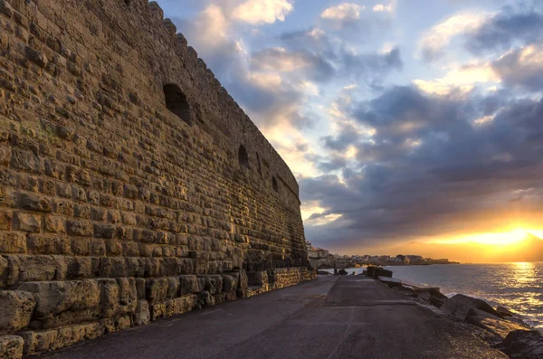 Fortress Koules Crete Greece Beautiful Sunset Colorful Cloudy Sky Old — Stock Photo, Image