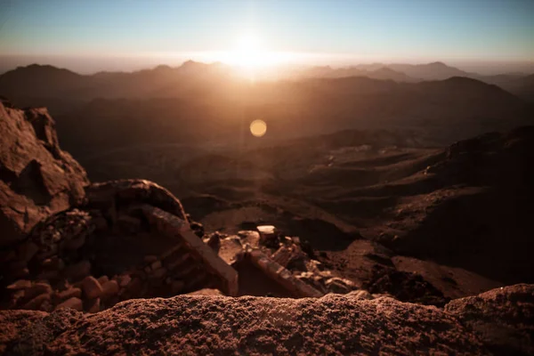 stock image dawn on the top of mount Moses with blue sky