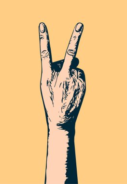 zafer işaret gösteren sarı arka plan üzerinde el