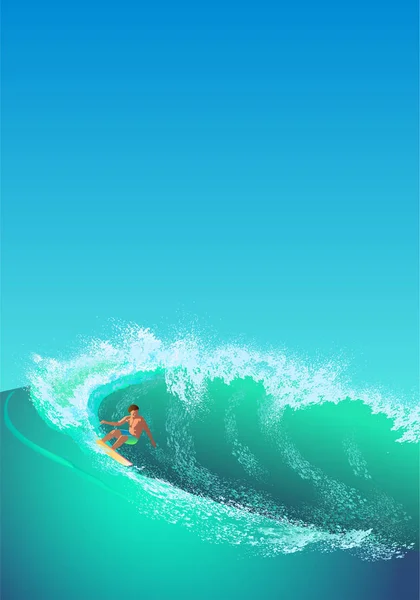 Surfer Gleitet Auf Der Welle Mit Einem Platz Unter Dem — Stockvektor