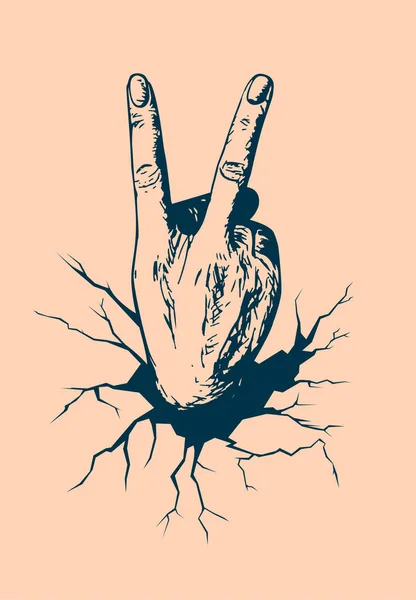 bir el duvar gösterir zafer işareti deldi.