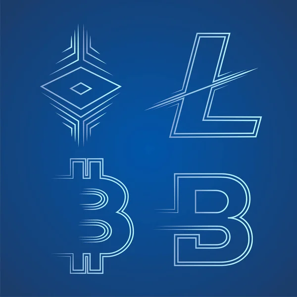 Ethereum Litecoin Bitcoin Bytecoin simgeleri mavi zemin üzerine