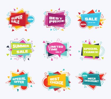 Beyaz arka plan üzerinde renkli arka planlar alışveriş Satılık set