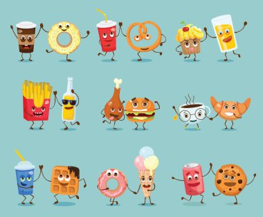 Renkli çizgi film gıda üzerinde mavi arka plan belirleme