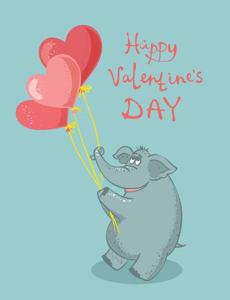 Valentine Affisch Med Elefant Och Luft Ballonger Blå Bakgrund — Stock vektor