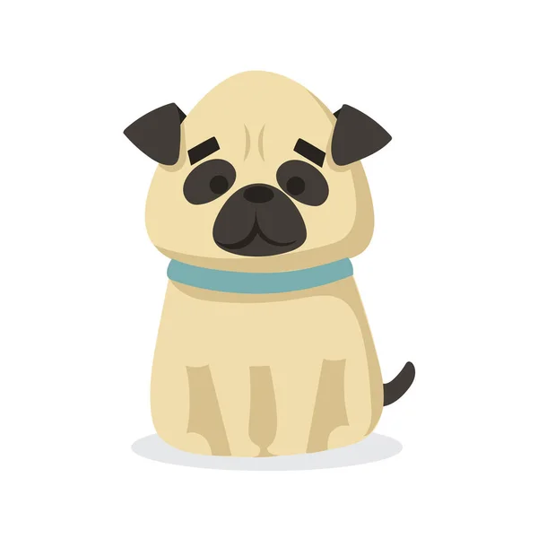 Cartoon Pug Hond Geïsoleerd Witte Achtergrond — Stockvector