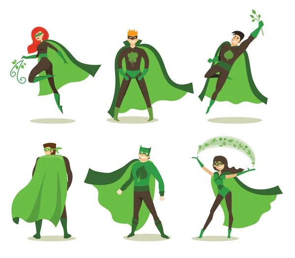 Conjunto Personagens Super Heróis Desenhos Animados Isolados Fundo Branco — Vetor de Stock