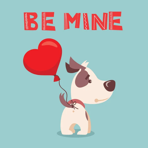 Dessin Animé Valentine Chien Avec Ballon Coeur Sur Fond Bleu — Image vectorielle