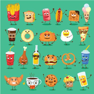 Komik karikatür hızlı yiyecek ve içecekler
