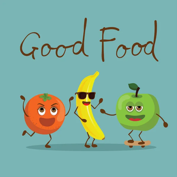 Orange Banane Pomme Avec Bon Lettrage Alimentaire — Image vectorielle