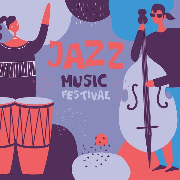 Affiche Festival Musique Jazz Avec Musiciens Instruments — Image vectorielle