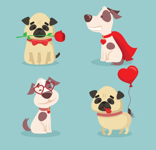 Precioso Pugs Jack Russells Conjunto Sobre Fondo Azul — Vector de stock