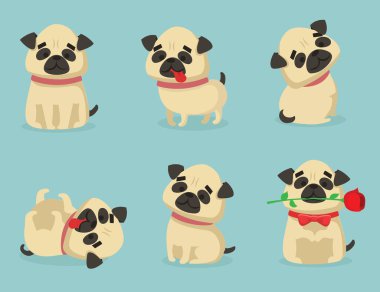 Sevimli çizgi pugs üzerinde mavi arka plan belirleme