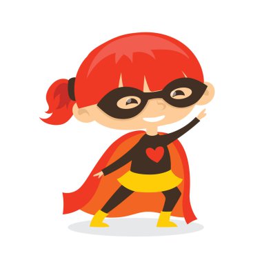 Beyaz arka plan üzerinde izole sevimli kız süper kahraman