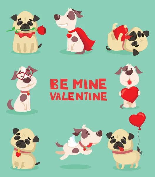 Lindo Gato Russells Pugs Con Corazones Flor Sobre Fondo Verde — Vector de stock