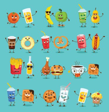 Çizgi film funny gıda duyguları ile Ayarla dizi