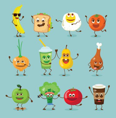 Çizgi film funny gıda duyguları ile Ayarla dizi