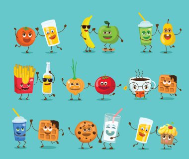 Çizgi film funny gıda duyguları ile Ayarla dizi