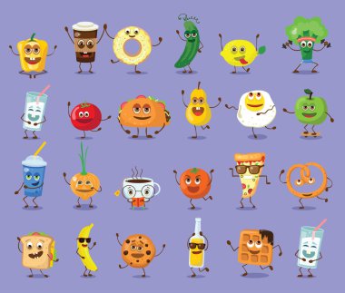 Çizgi film funny gıda duyguları ile Ayarla dizi