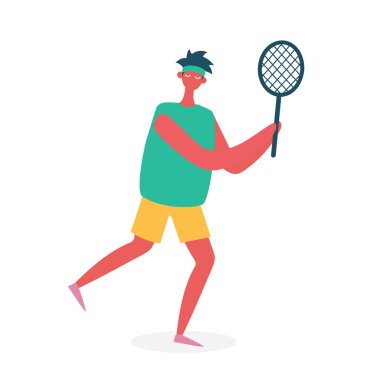 Hafta sonu tenis oynayan adam. Boş zaman etkinliği.