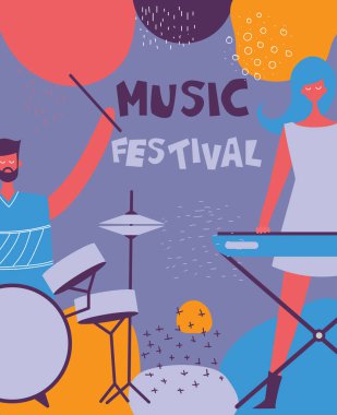 Müzisyenler ve aletleri ile caz müzik festivali afiş