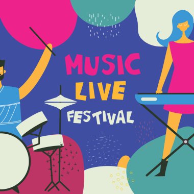 Müzisyenler ve aletleri ile caz müzik festivali afiş