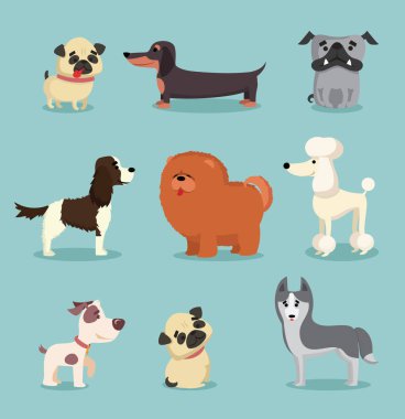 Çizgi film sevimli köpekler kümesi