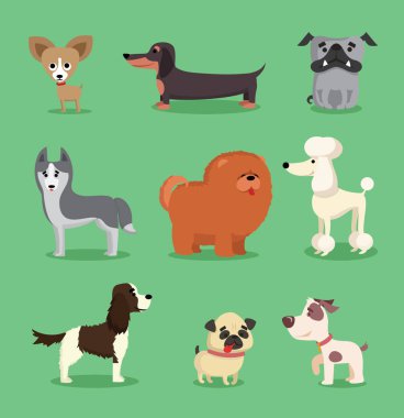 Çizgi film sevimli köpekler kümesi