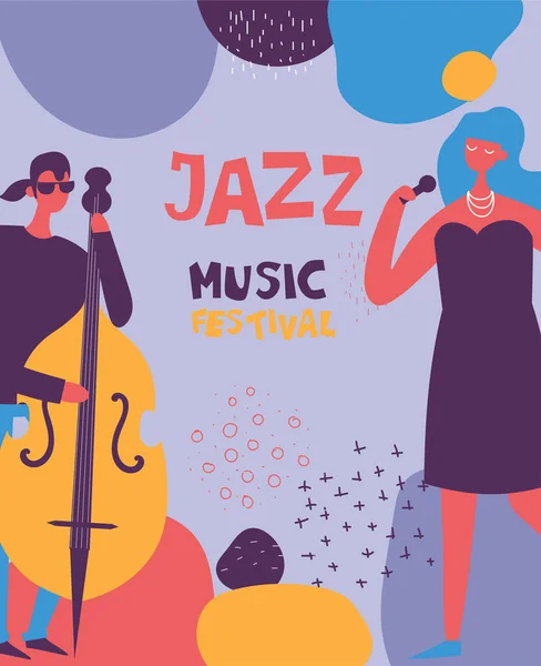 Plakat Festiwalu Muzyki Jazzowej Muzycy Instrumenty — Wektor stockowy