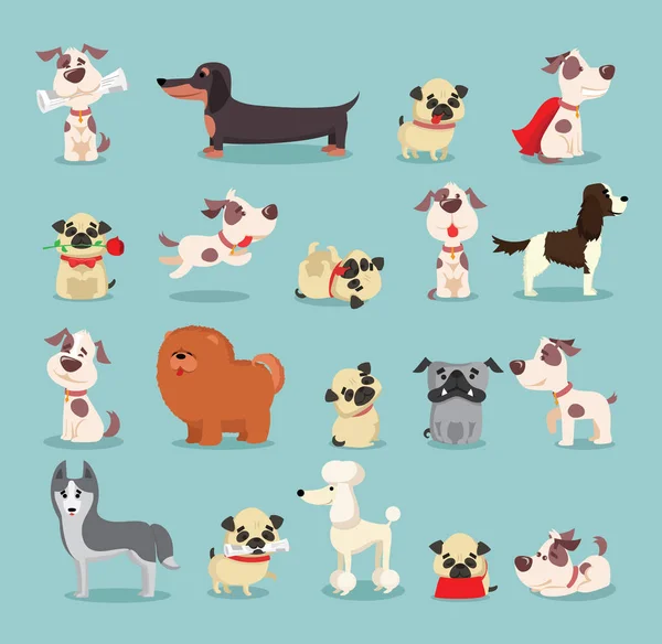 Reihe Von Cartoon Süße Hunde — Stockvektor