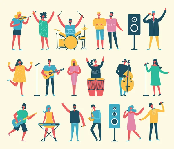 Musikfestival Plakat Mit Musikern Und Instrumenten — Stockvektor