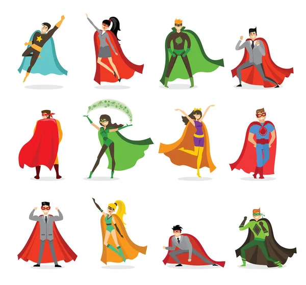 Conjunto Personajes Superhéroes Dibujos Animados — Vector de stock
