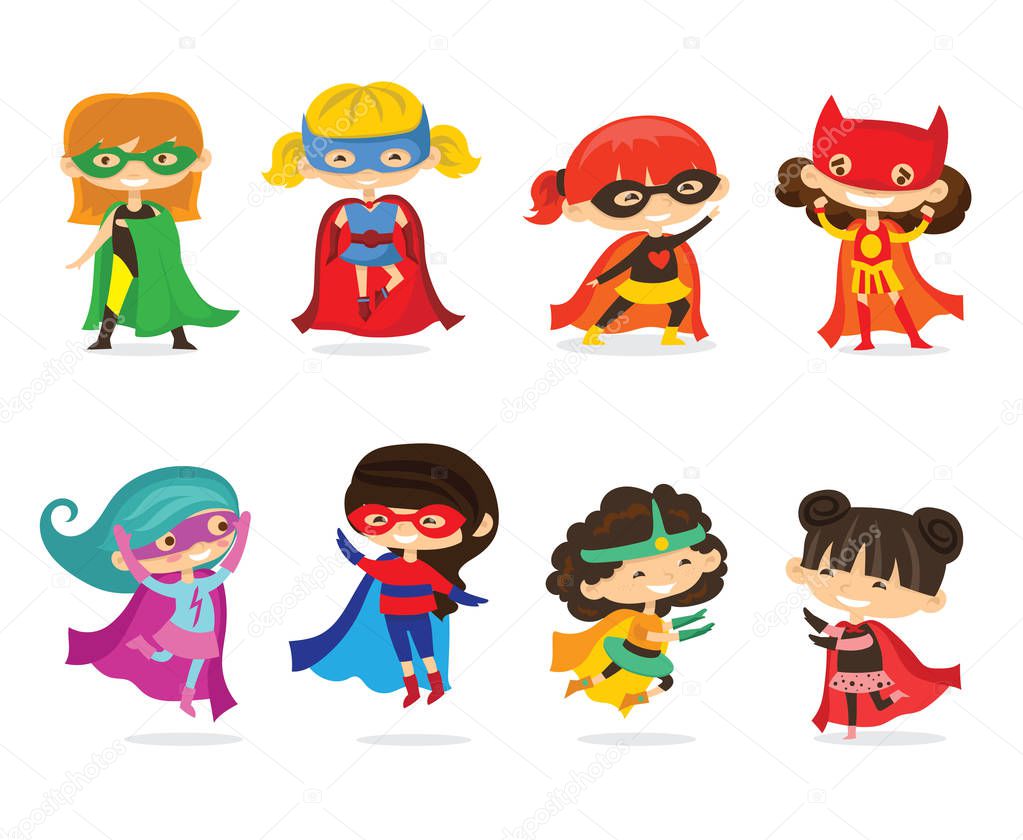 Cartoon Superhero Kid Girls wearing comics costumes