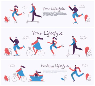 Yeni insanlar yaşam tarzı ile yaratıcı kavramsal afiş 