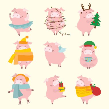 Yıl domuz sarı zemin üzerine komik sembolü