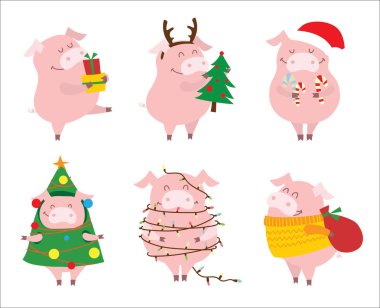 Beyaz arka plan üzerinde yıl domuz komik sembolü