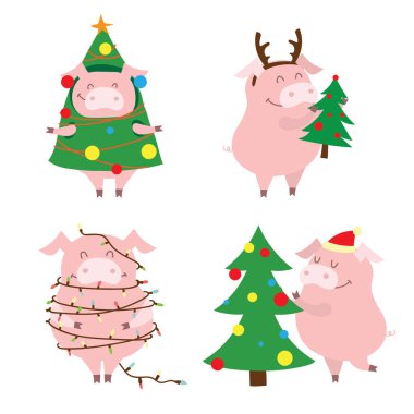 Beyaz arka plan üzerinde yıl domuz komik sembolü