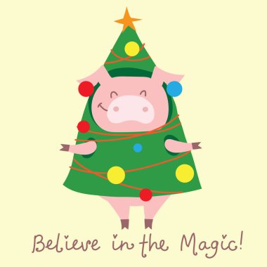 Vektör çizim Noel tebrik yıl - sarı domuzla sembolü