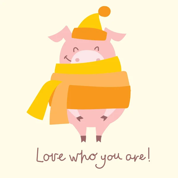 黄色の背景に年豚の面白い記号 — ストックベクタ