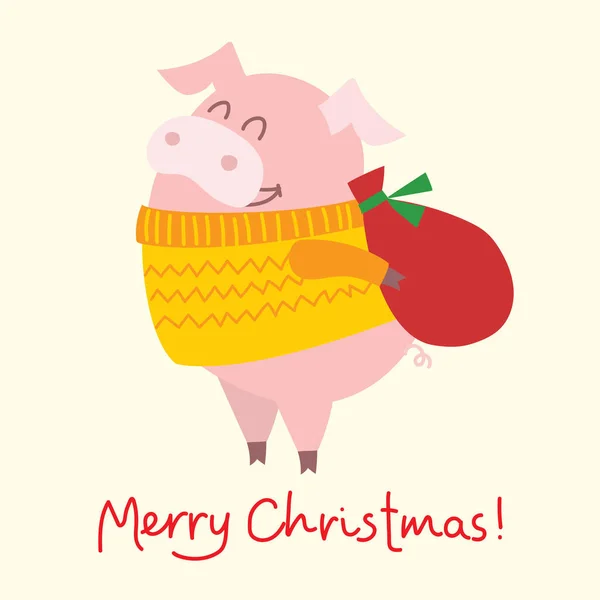 年的标志的向量例证 黄色猪以圣诞节问候 — 图库矢量图片